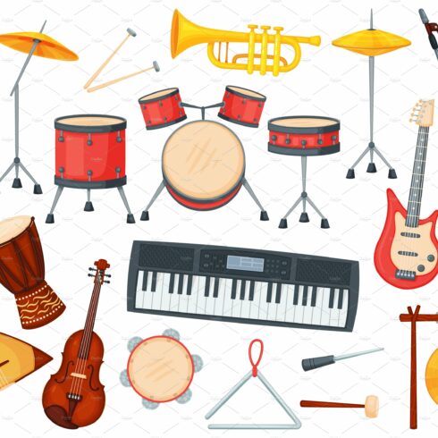 Cartoon music instruments for cover image.