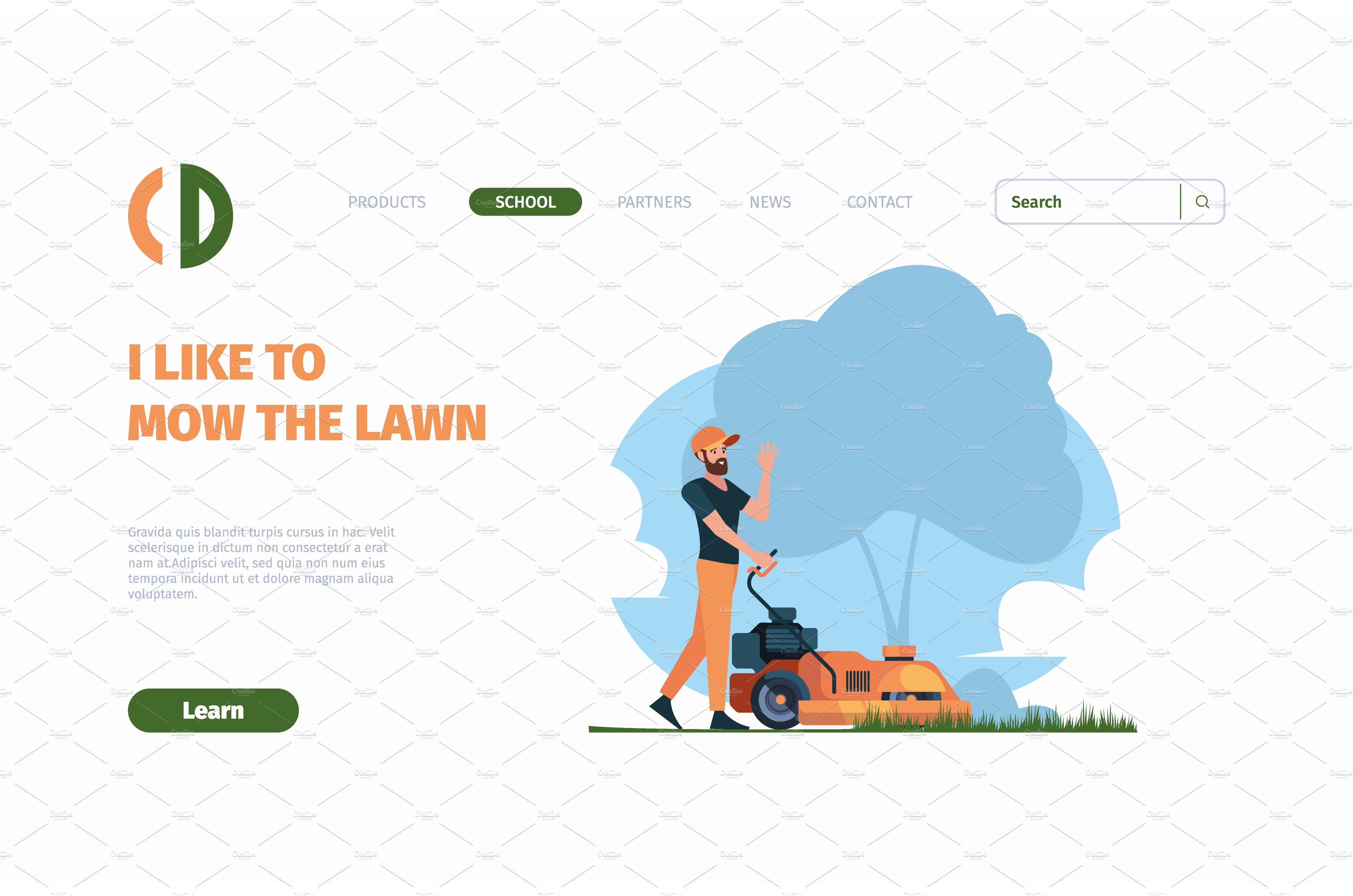 Lawn mower landing. Gardeners cover image.