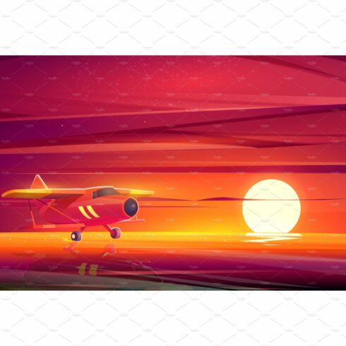 Small airplane at sunset ocean cover image.