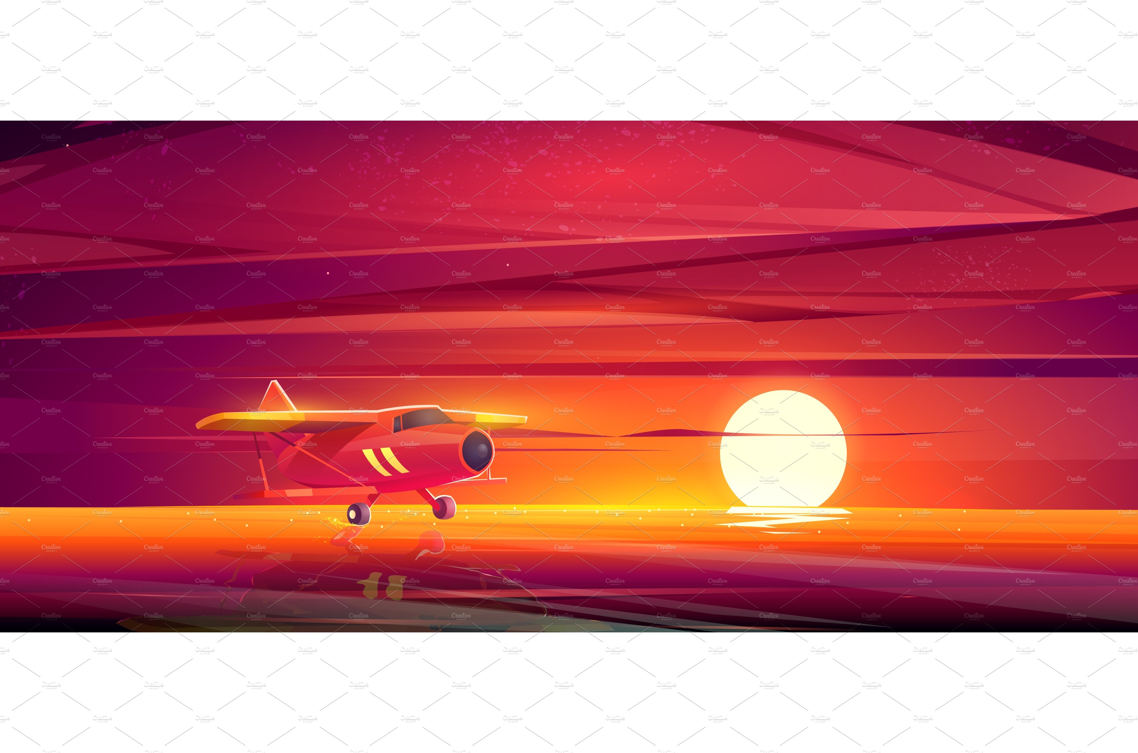 Small airplane at sunset ocean cover image.