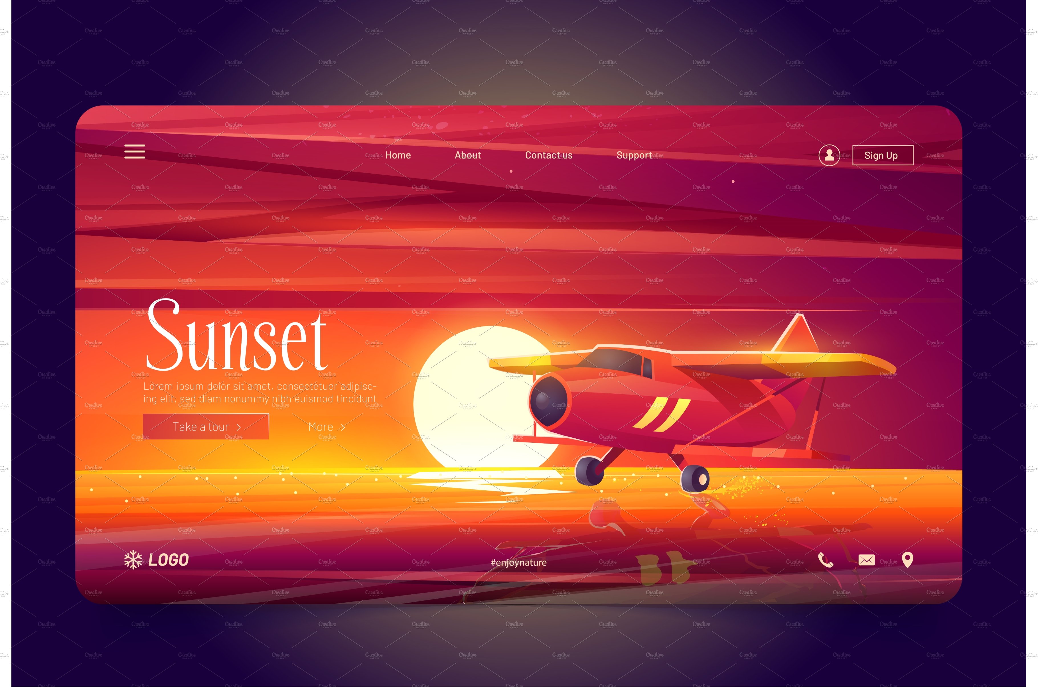 Banner with red airplane fly over cover image.