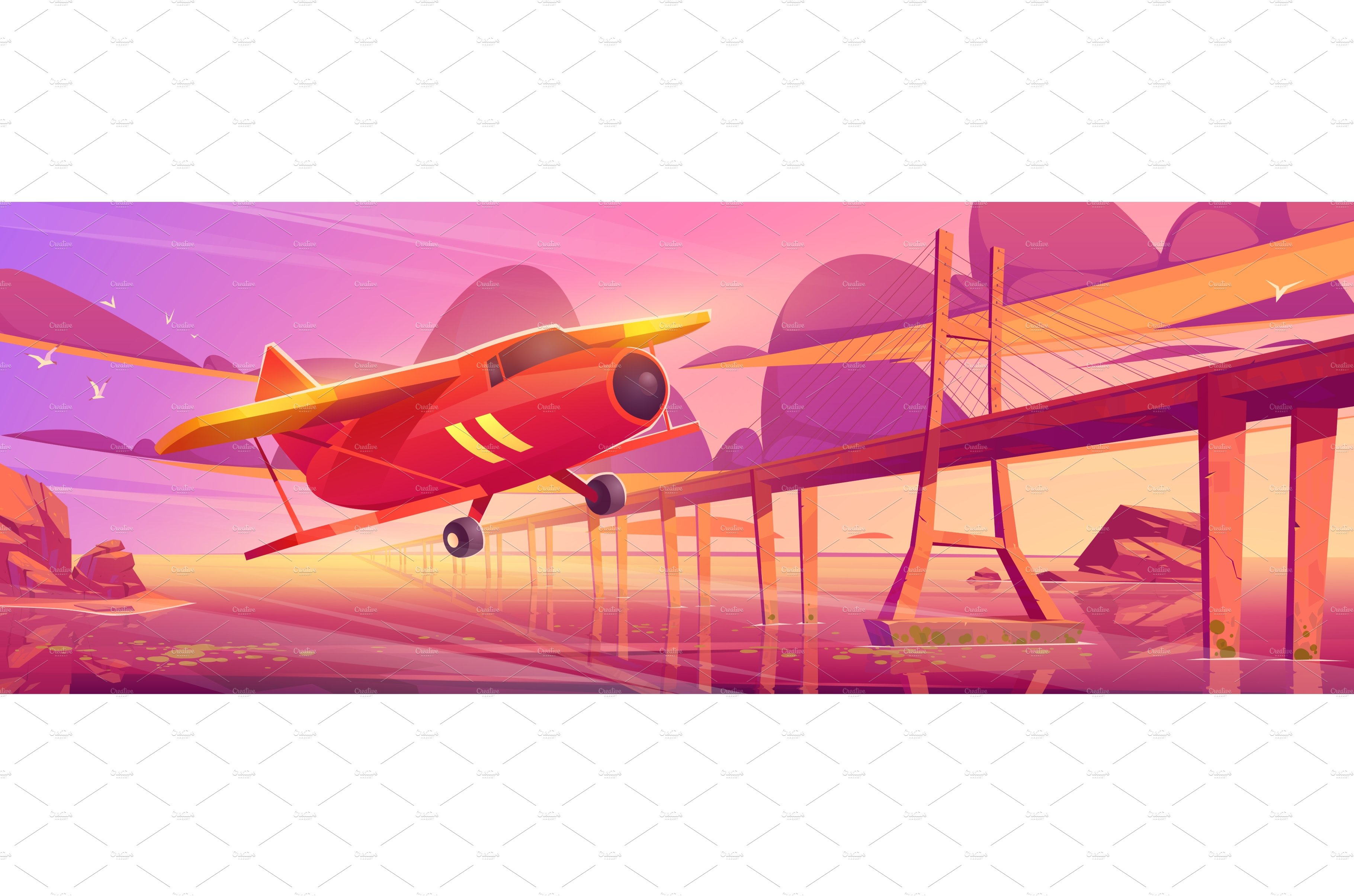 Small airplane flying at sunset cover image.