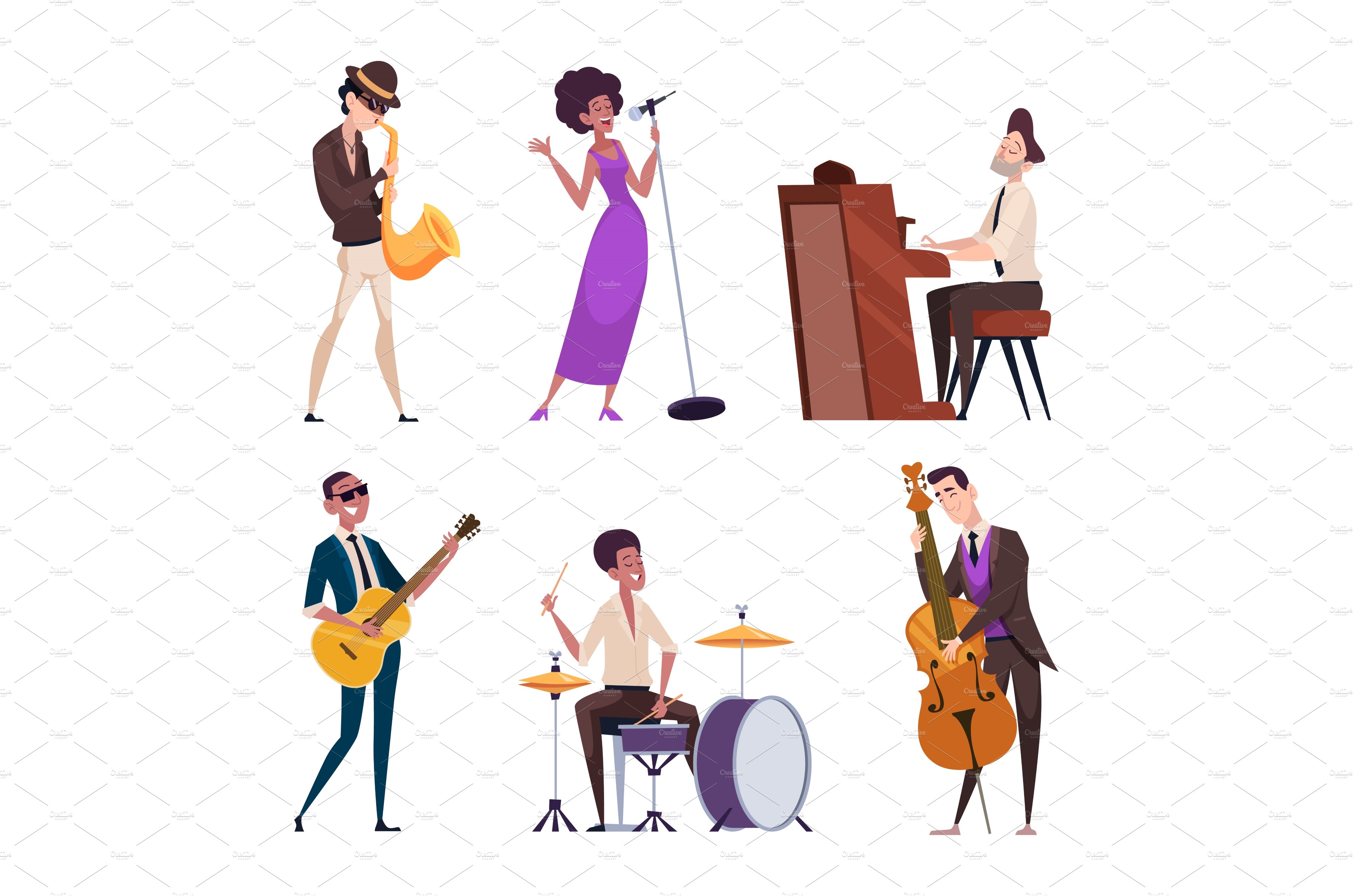 Jazz characters. Music band with cover image.