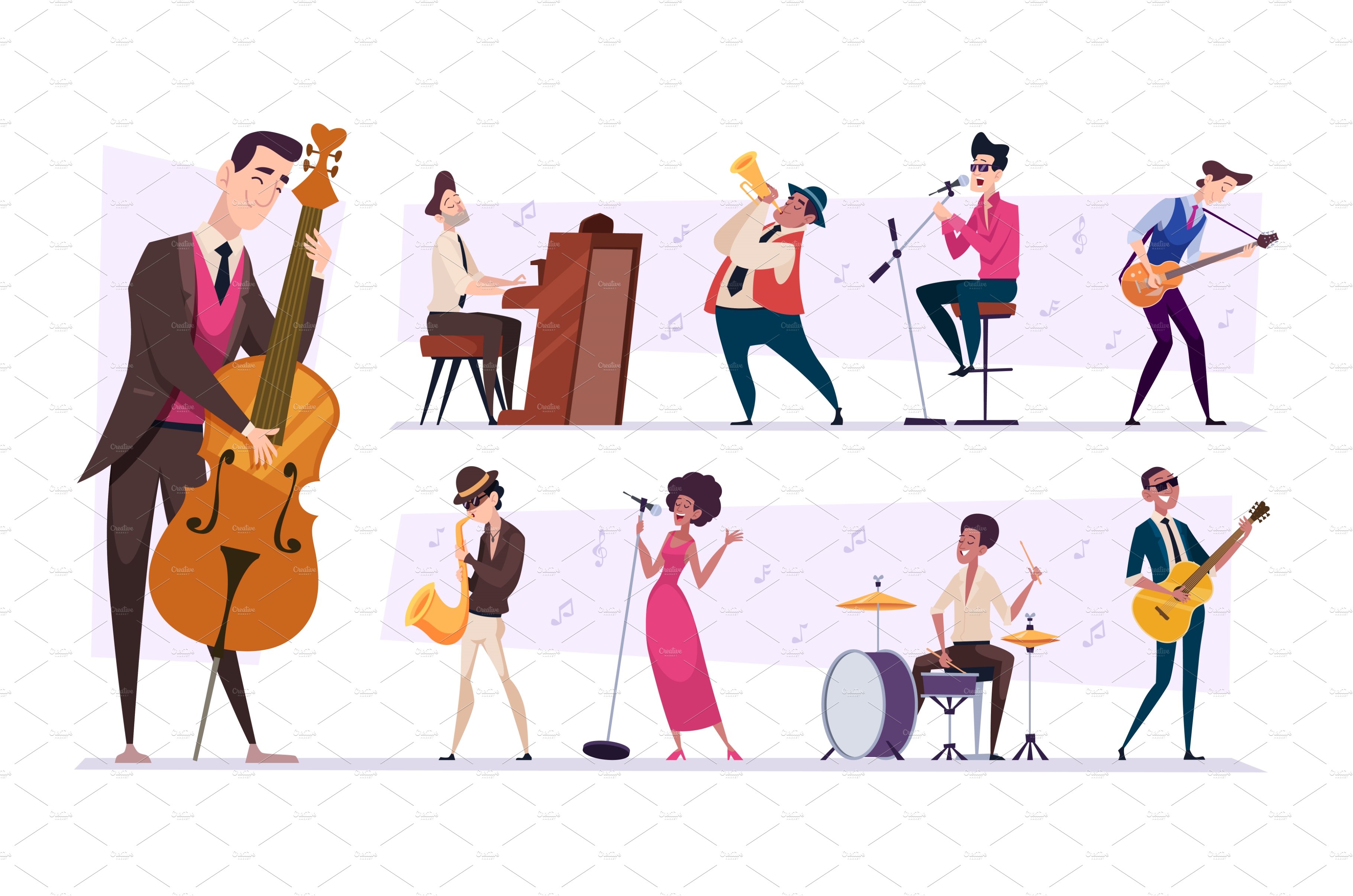 Jazz band. Cartoon musicians cover image.