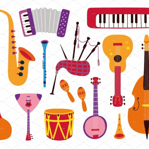 Cartoon musical instruments cover image.