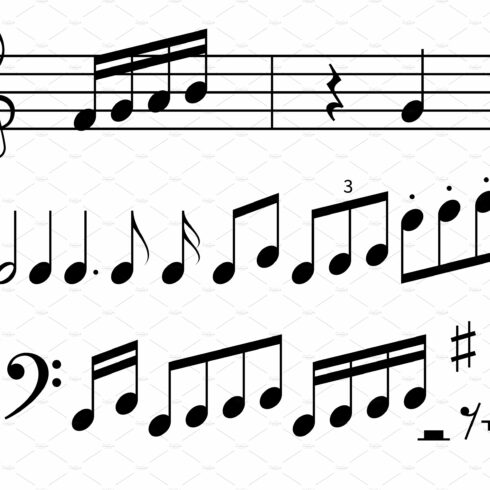 Music notes silhouettes. Treble and cover image.