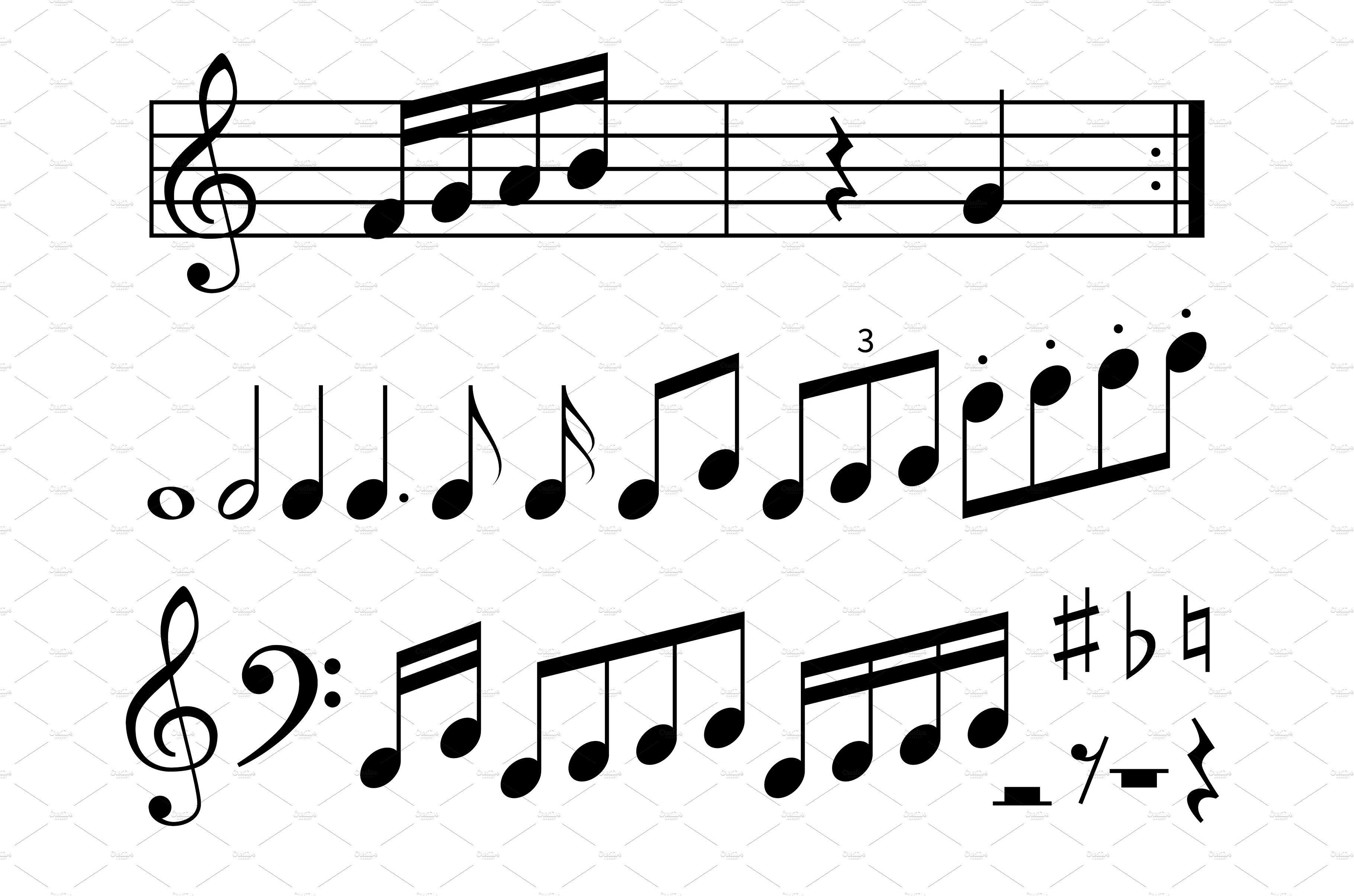 Music notes silhouettes. Treble and cover image.