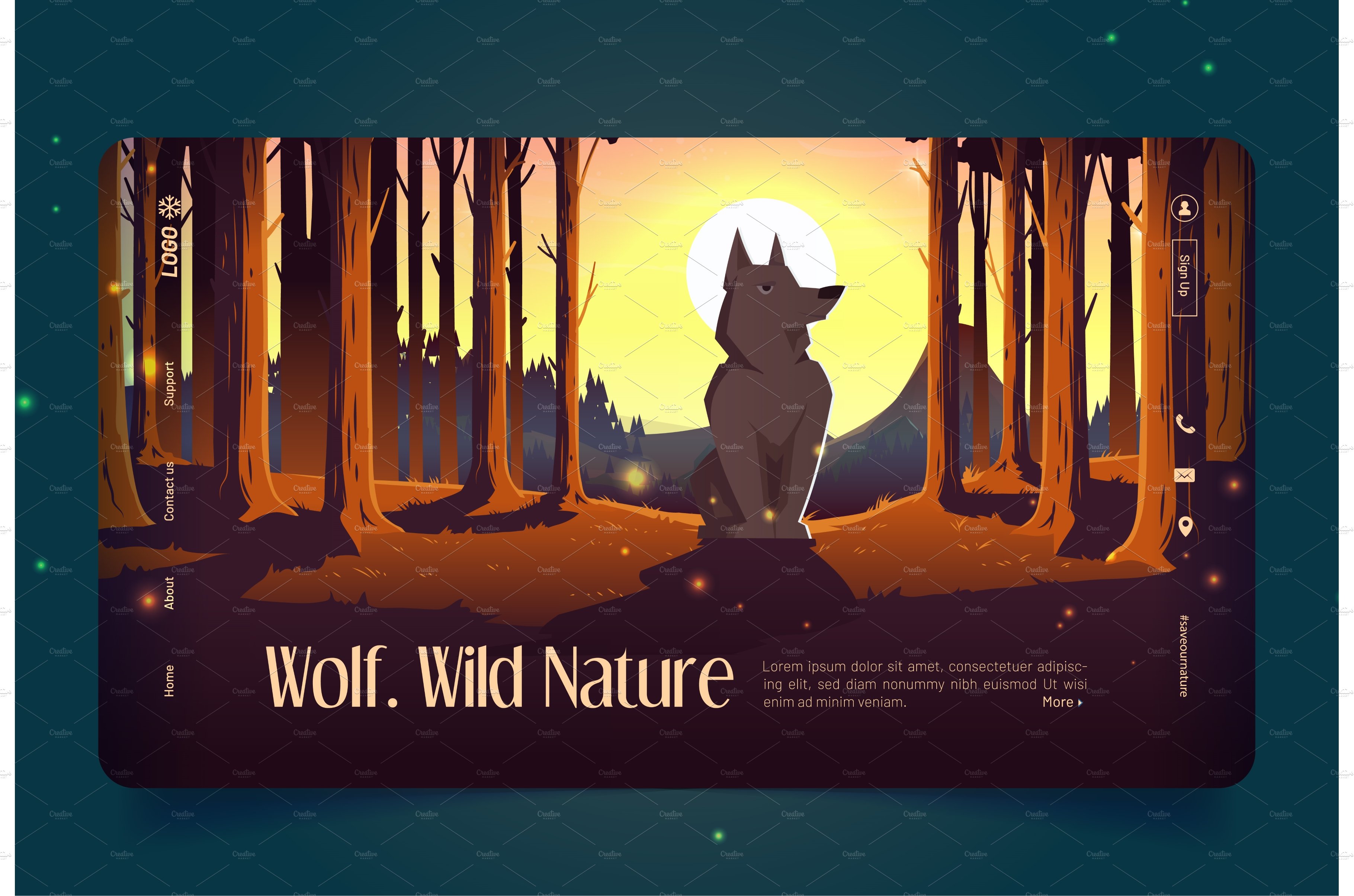 Wild nature banner with wolf in cover image.