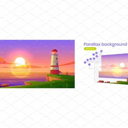 Parallax background lighthouse at cover image.