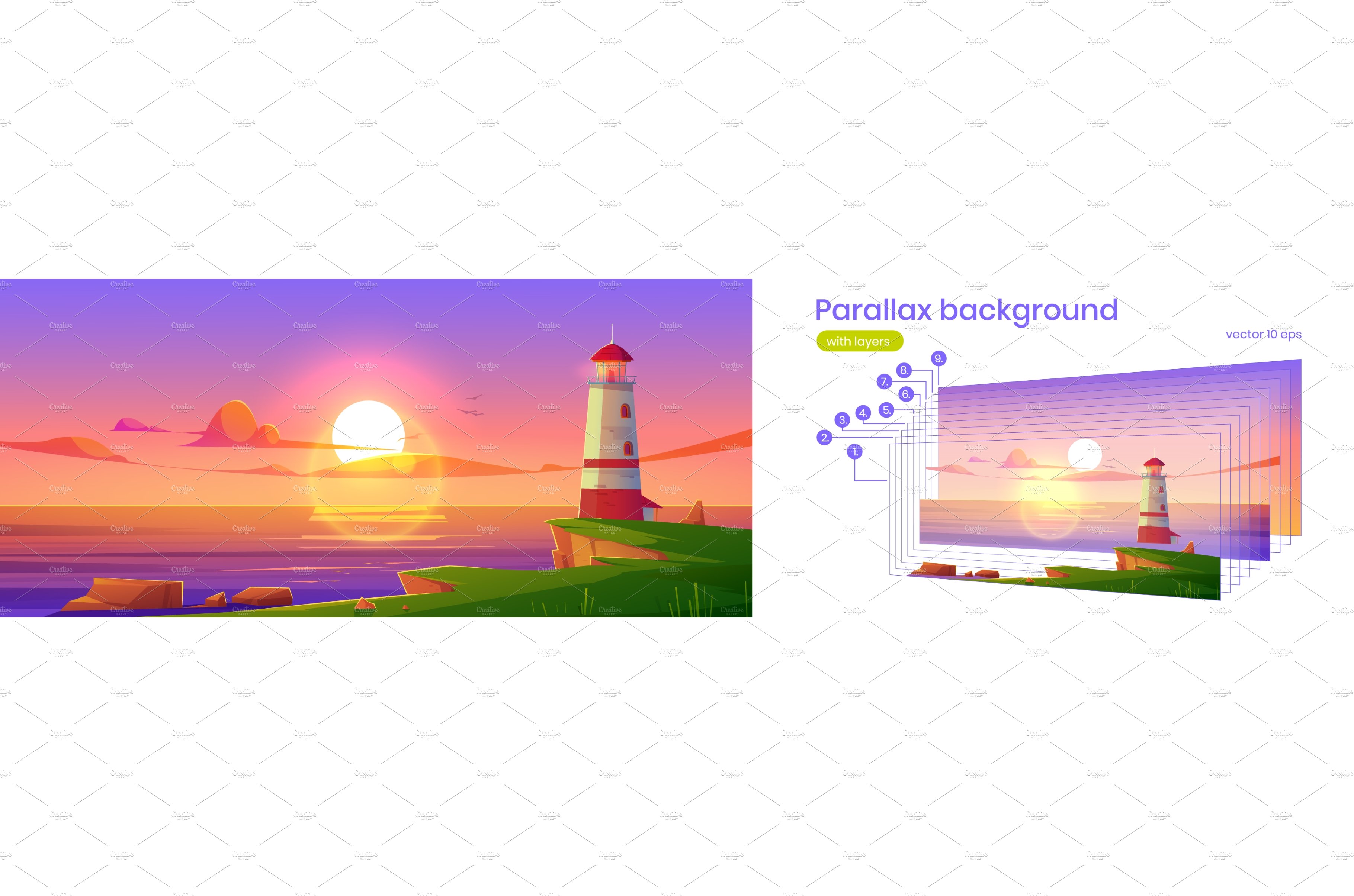 Parallax background lighthouse at cover image.