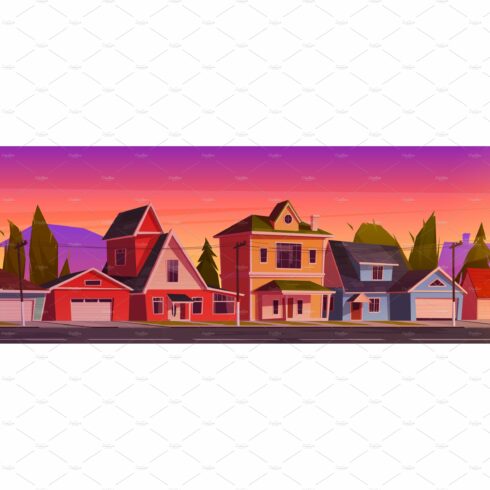 Suburb houses at beautiful sunset cover image.