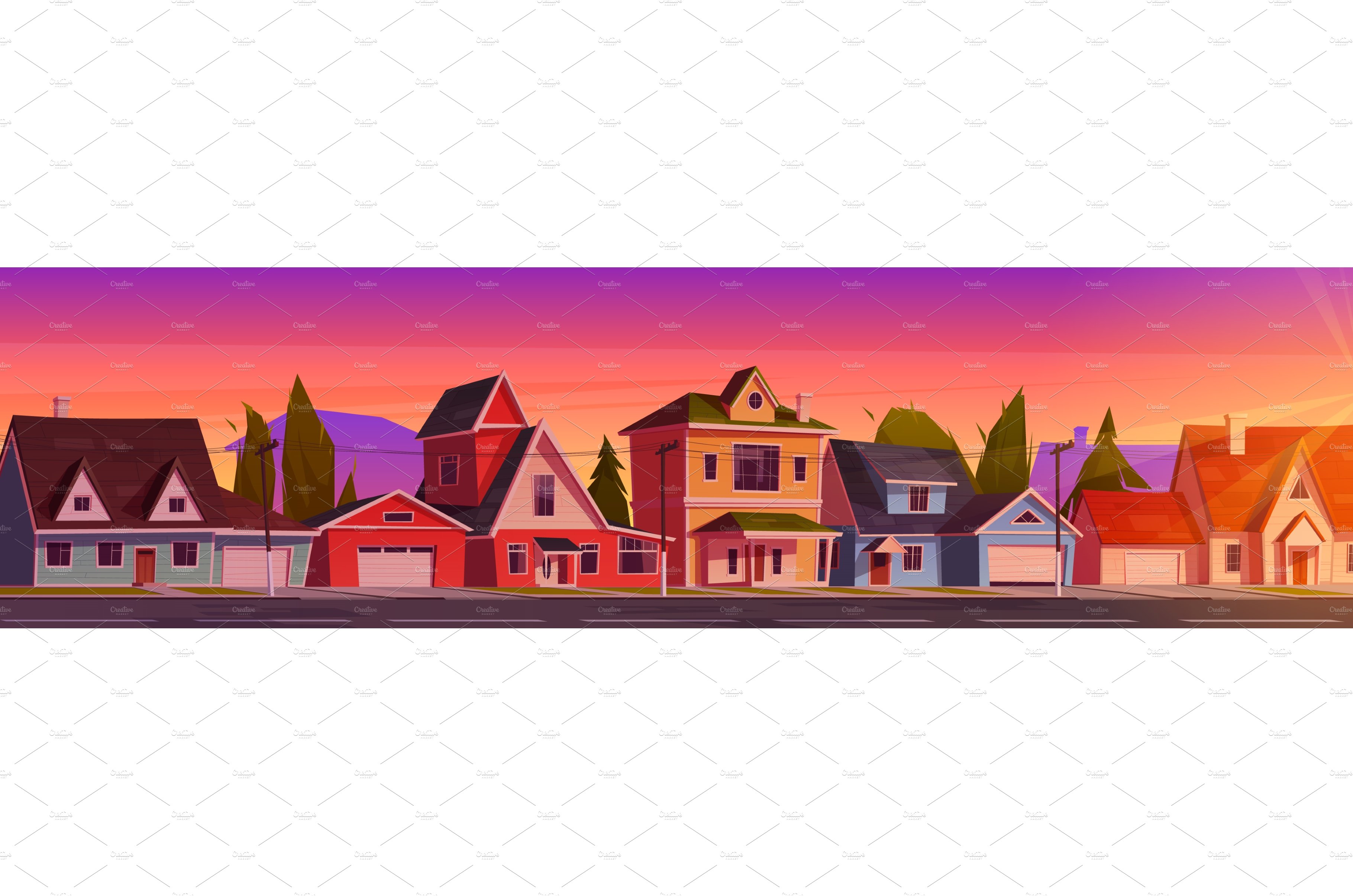 Suburb houses at beautiful sunset cover image.