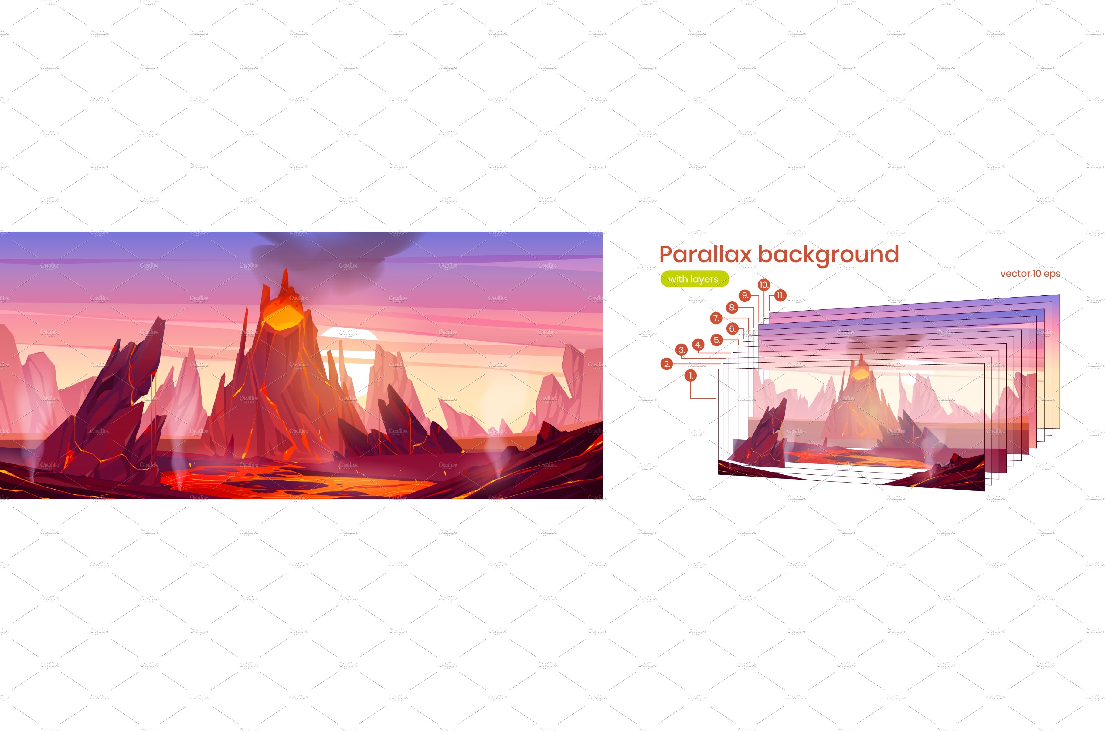 Parallax background with volcanic cover image.