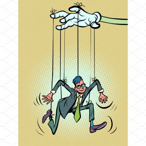 male businessman puppet on ropes cover image.