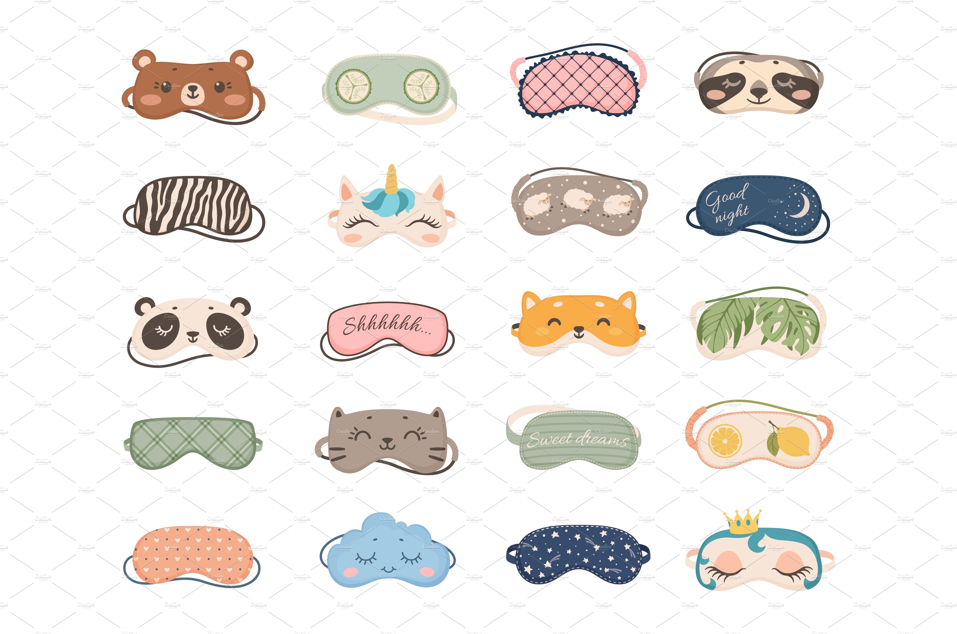 Cute sleeping masks with animals and cover image.