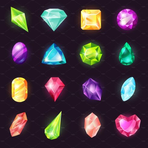 Cartoon gemstones, magic crystals cover image.