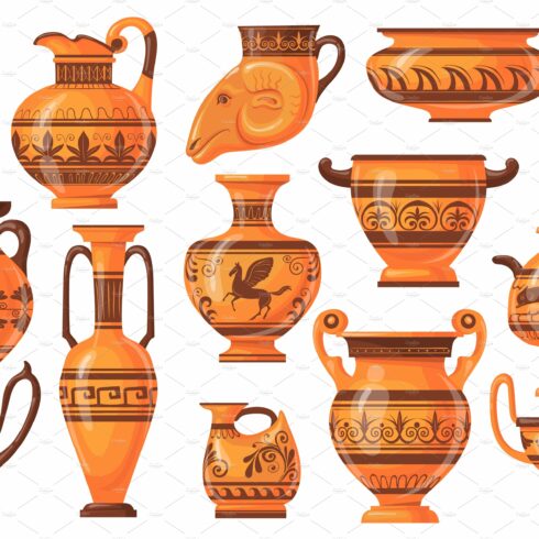 Cartoon greek pots. Ancient pottery cover image.