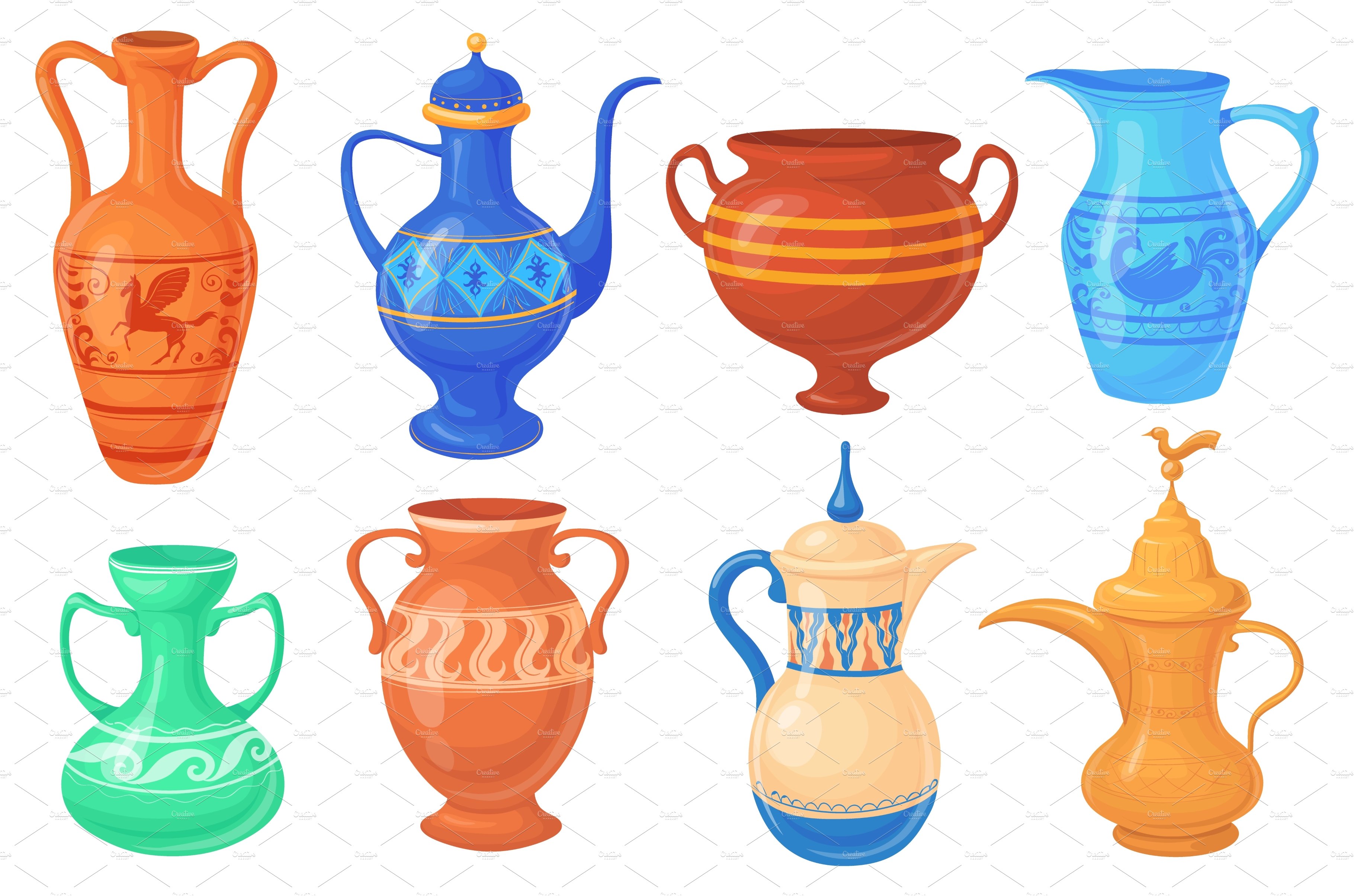Cartoon antique jug. Ancient pitcher cover image.