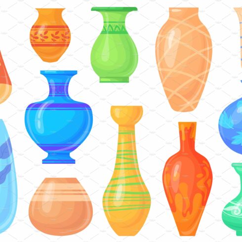 Colored pottery vases. Cartoon cover image.