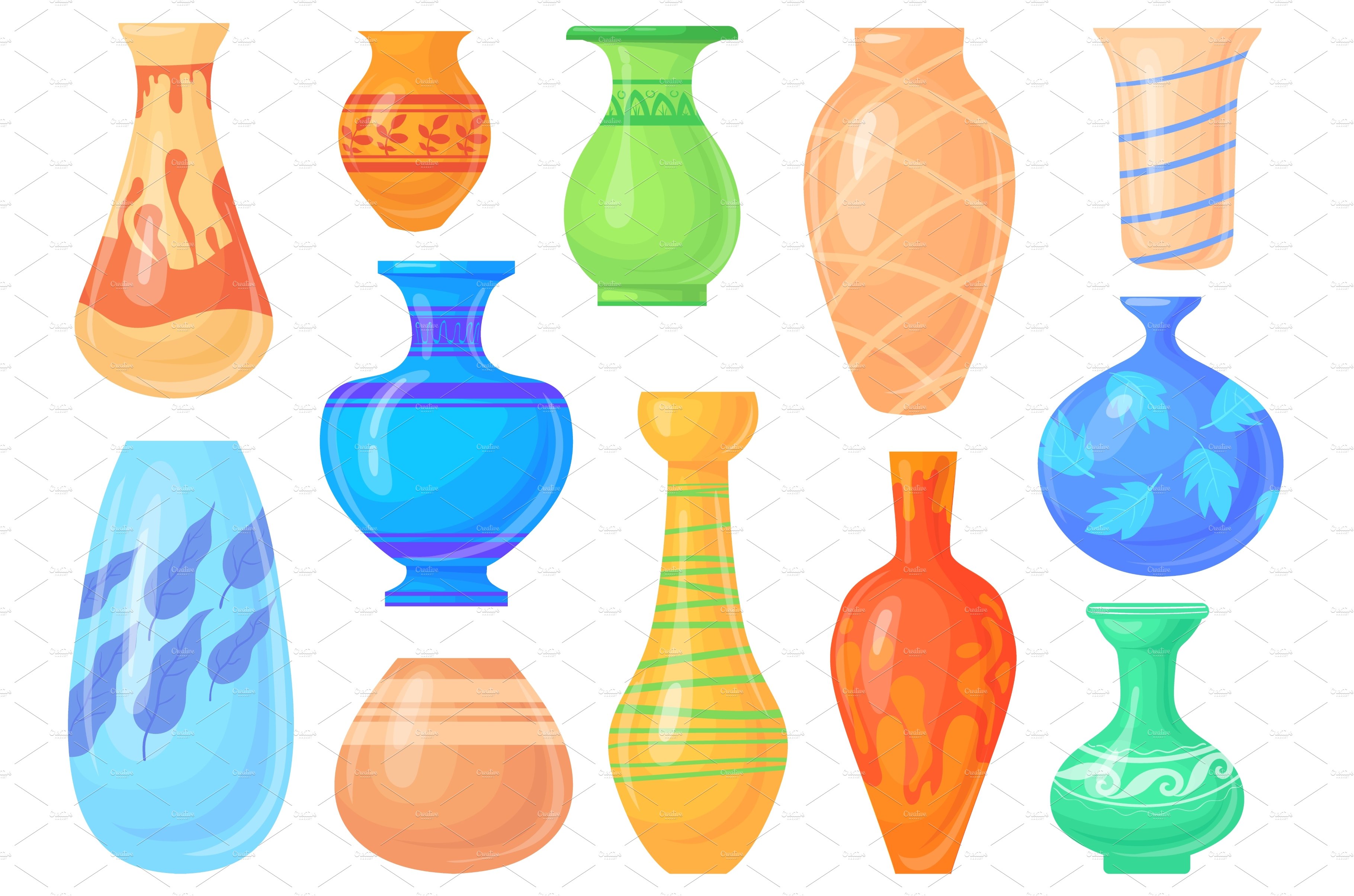 Colored pottery vases. Cartoon cover image.