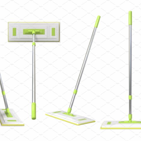 Realistic 3d floor cleaning mop with cover image.