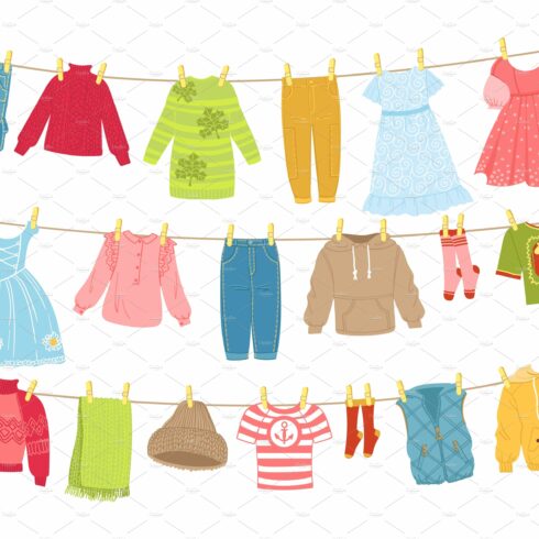 Baby clothes ropes. Washed garment cover image.