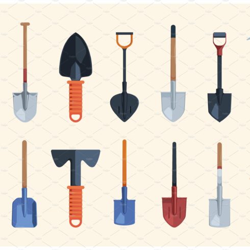Garden tools. Rakes shovels garden cover image.