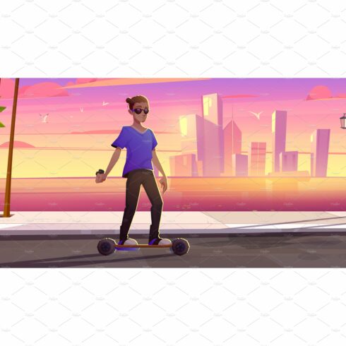 Young man ride hoverboard in city cover image.