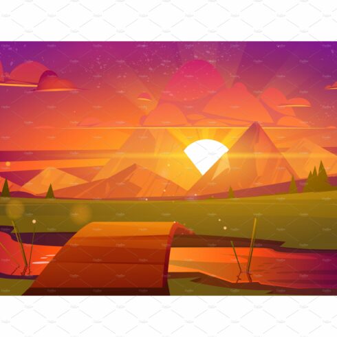 Beautiful sunset cartoon nature cover image.