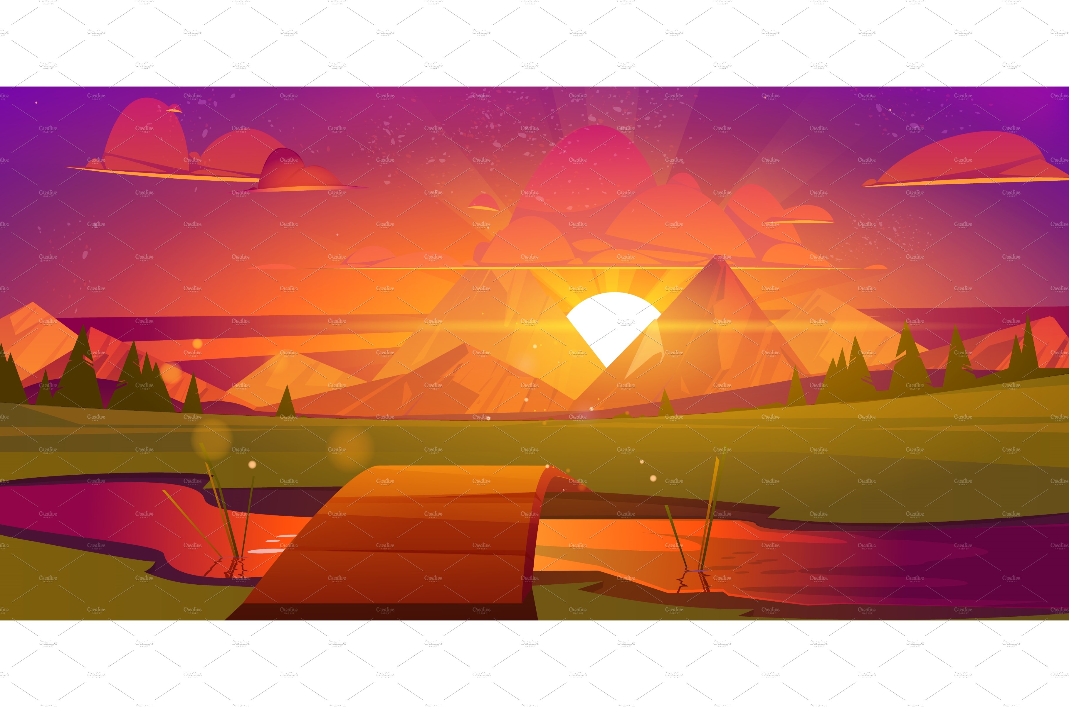 Beautiful sunset cartoon nature cover image.