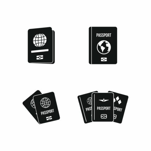 Passport icon set, simple style cover image.
