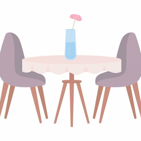 Table with tablecloth and chairs cover image.