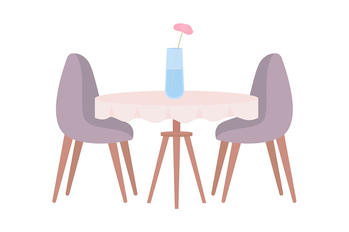 Table with tablecloth and chairs cover image.