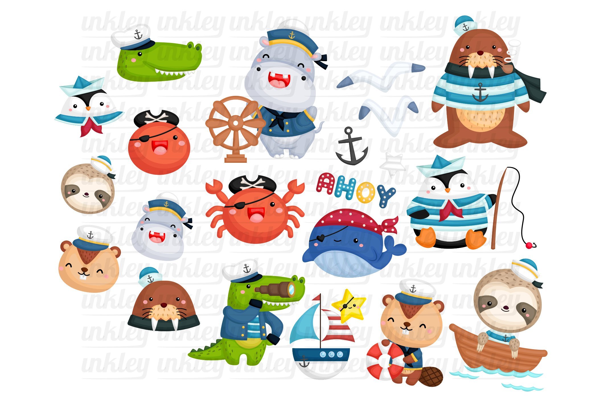 Nautical Sealife Animals Clipart preview image.