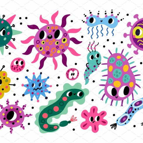 Germ characters. Cartoon bacteria cover image.