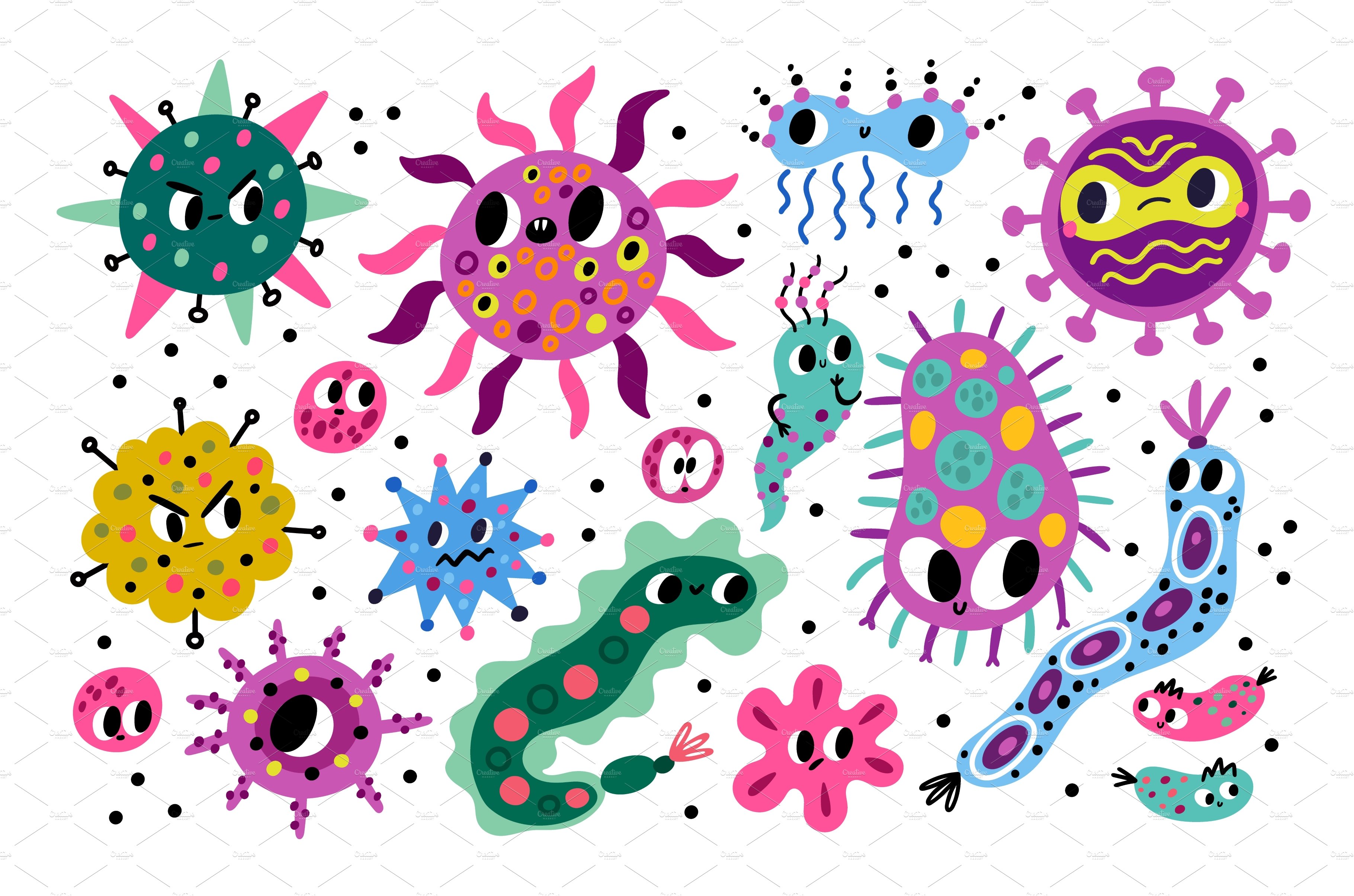 Germ characters. Cartoon bacteria cover image.