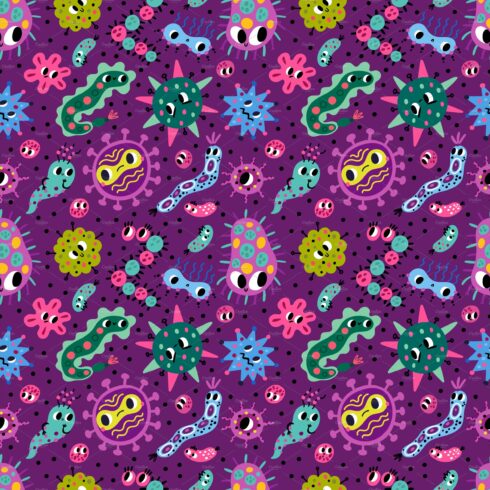 Funny bacteria seamless pattern cover image.