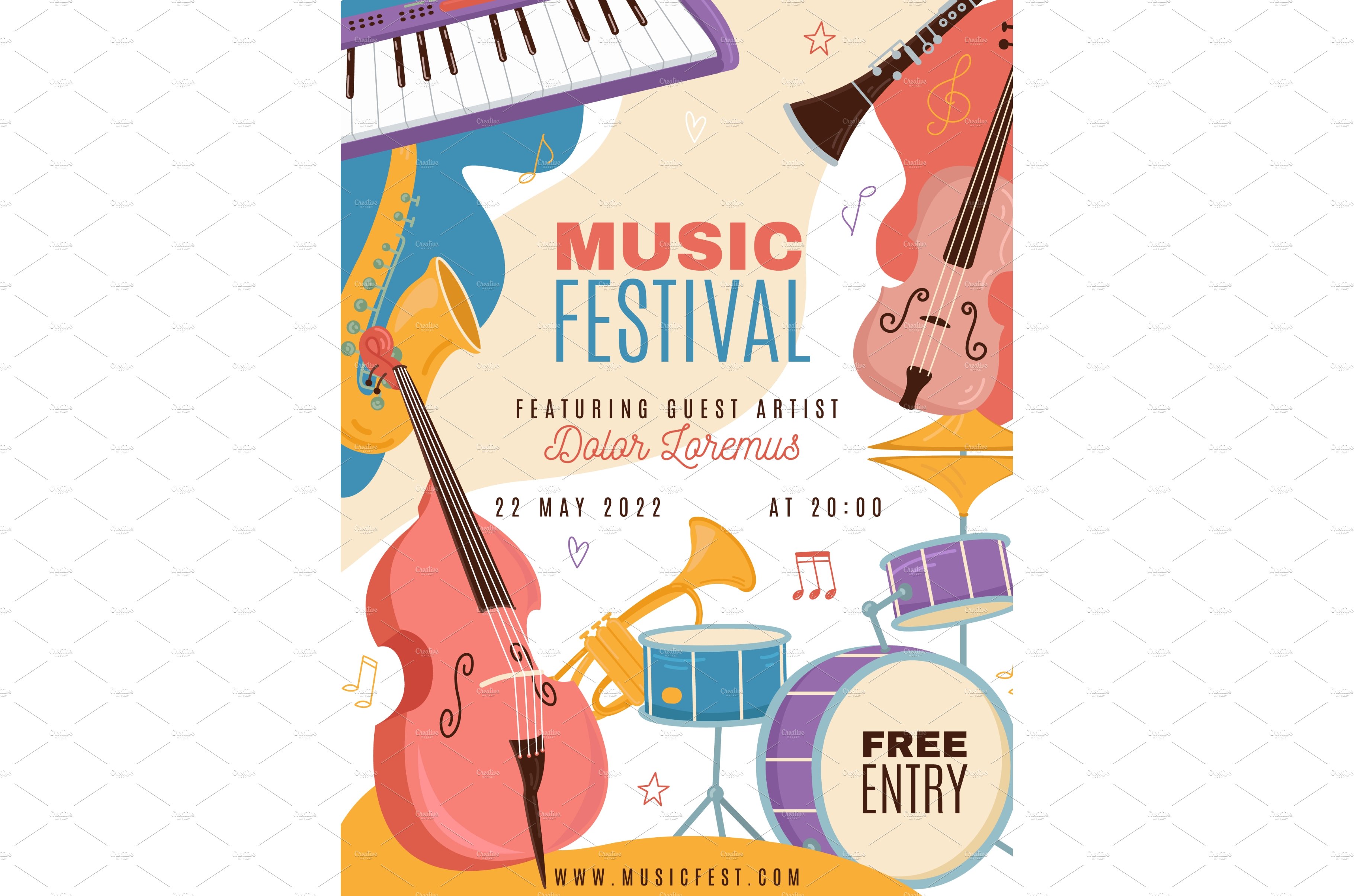 Musical festival poster. Jazz band cover image.