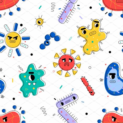 Bacteria seamless pattern. Funny cover image.