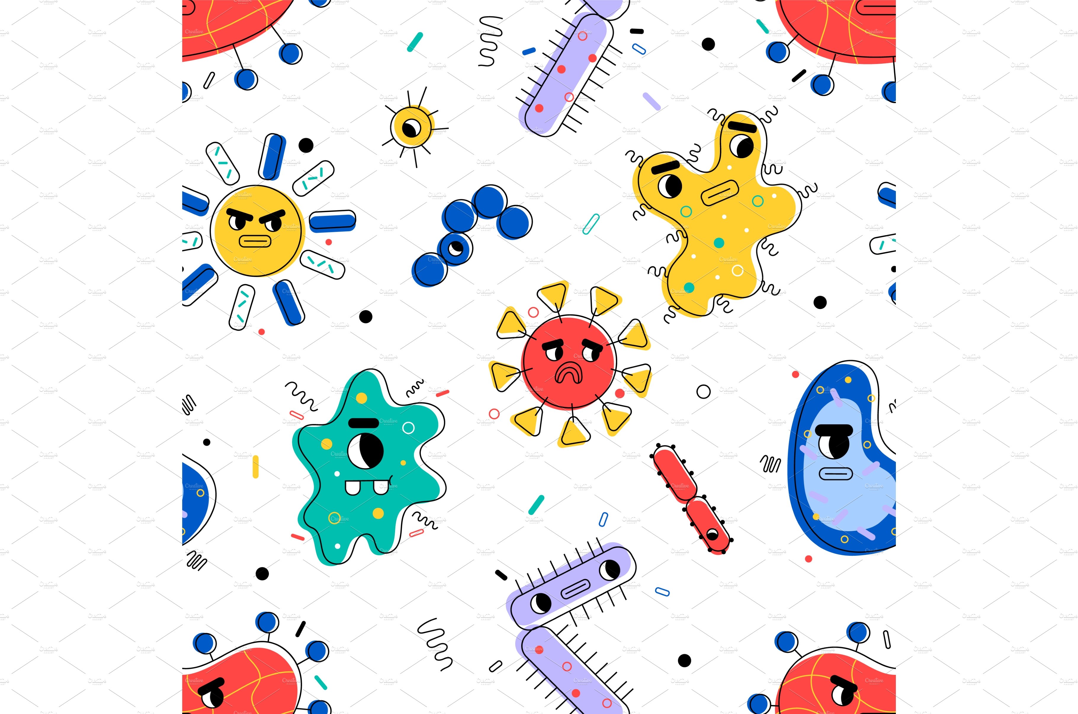 Bacteria seamless pattern. Funny cover image.