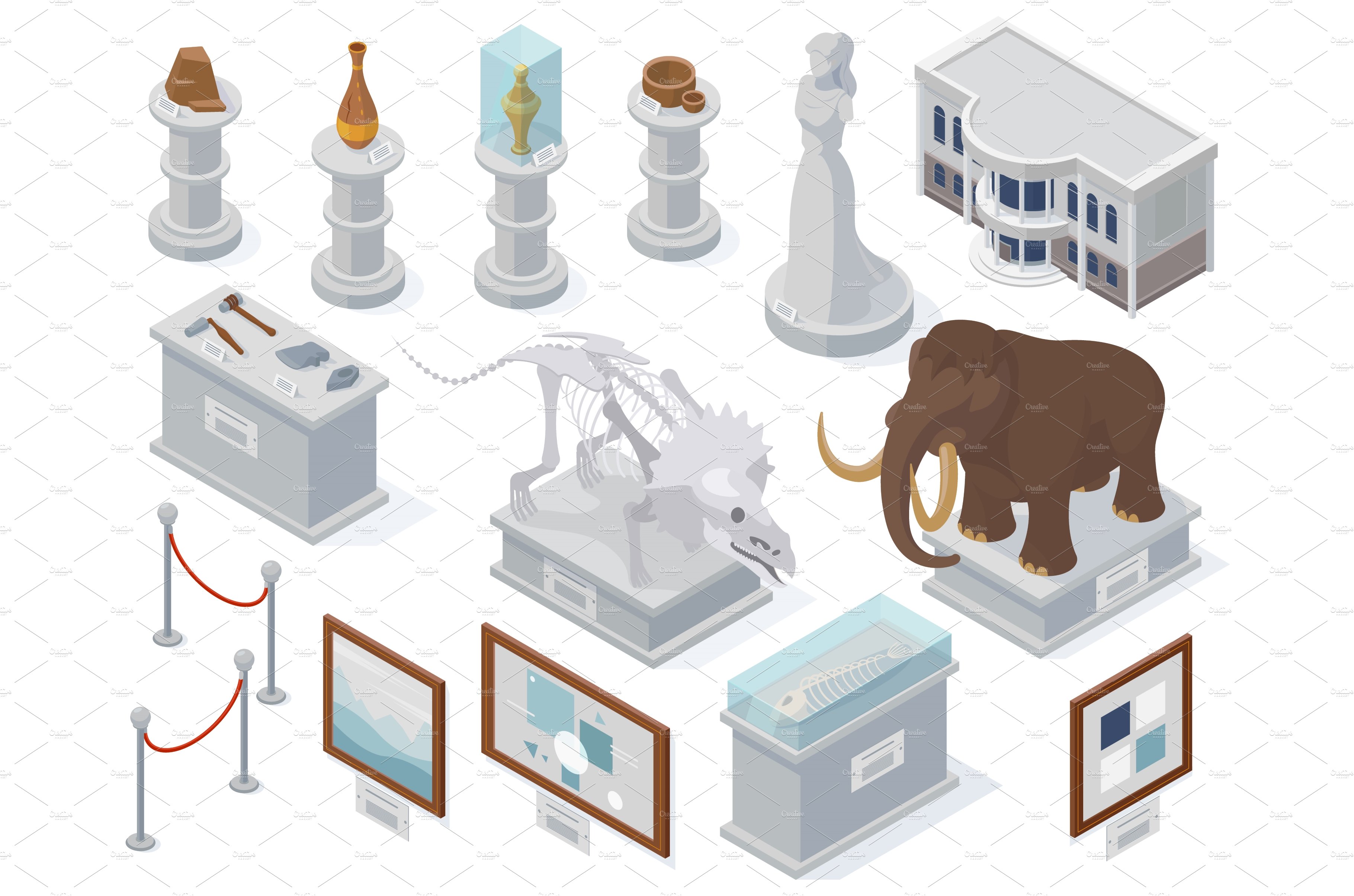 Isometric museum exhibits, ancient cover image.