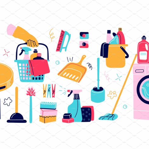 Cleaning supplies icons cover image.