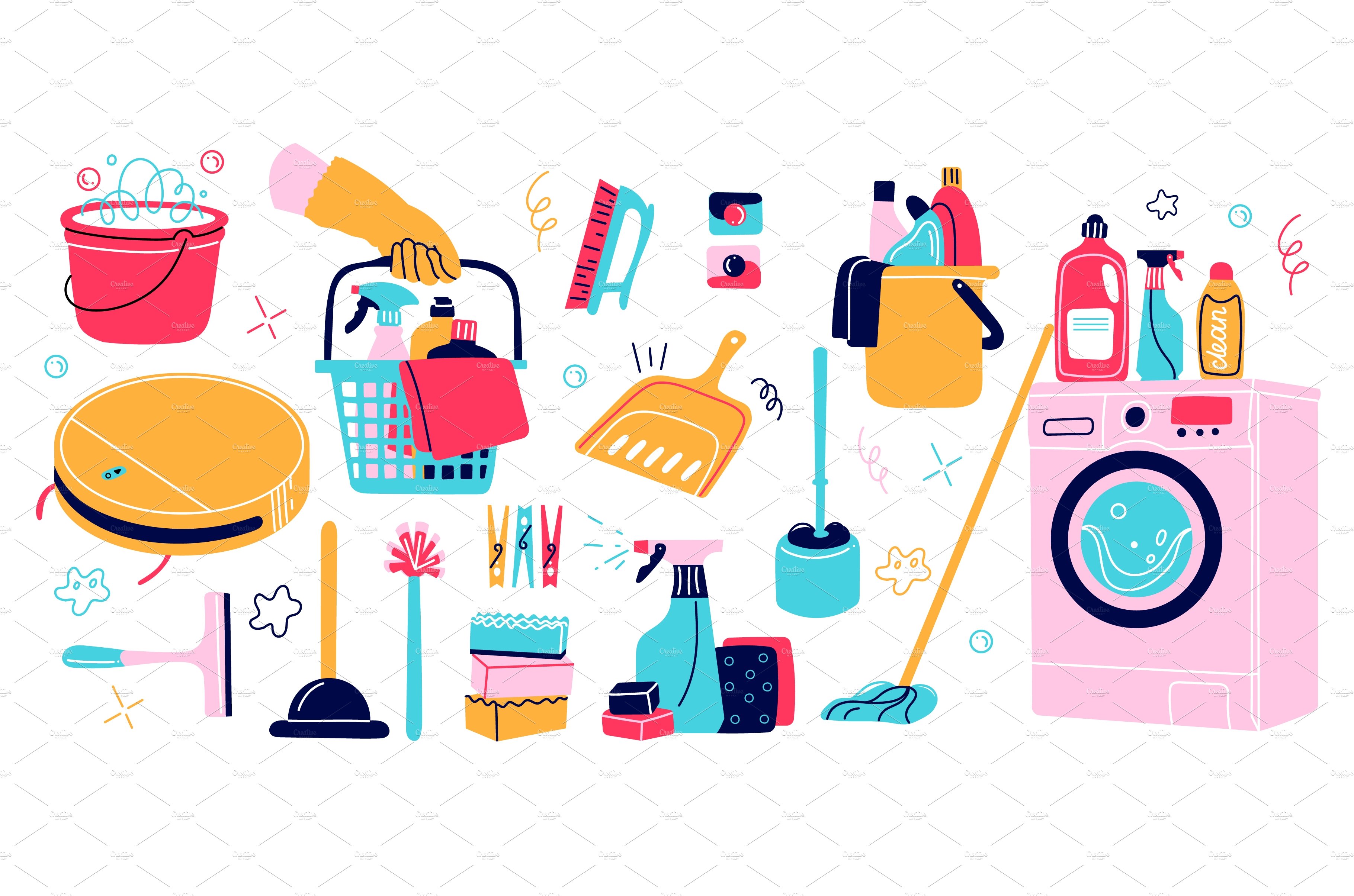 Cleaning supplies icons cover image.