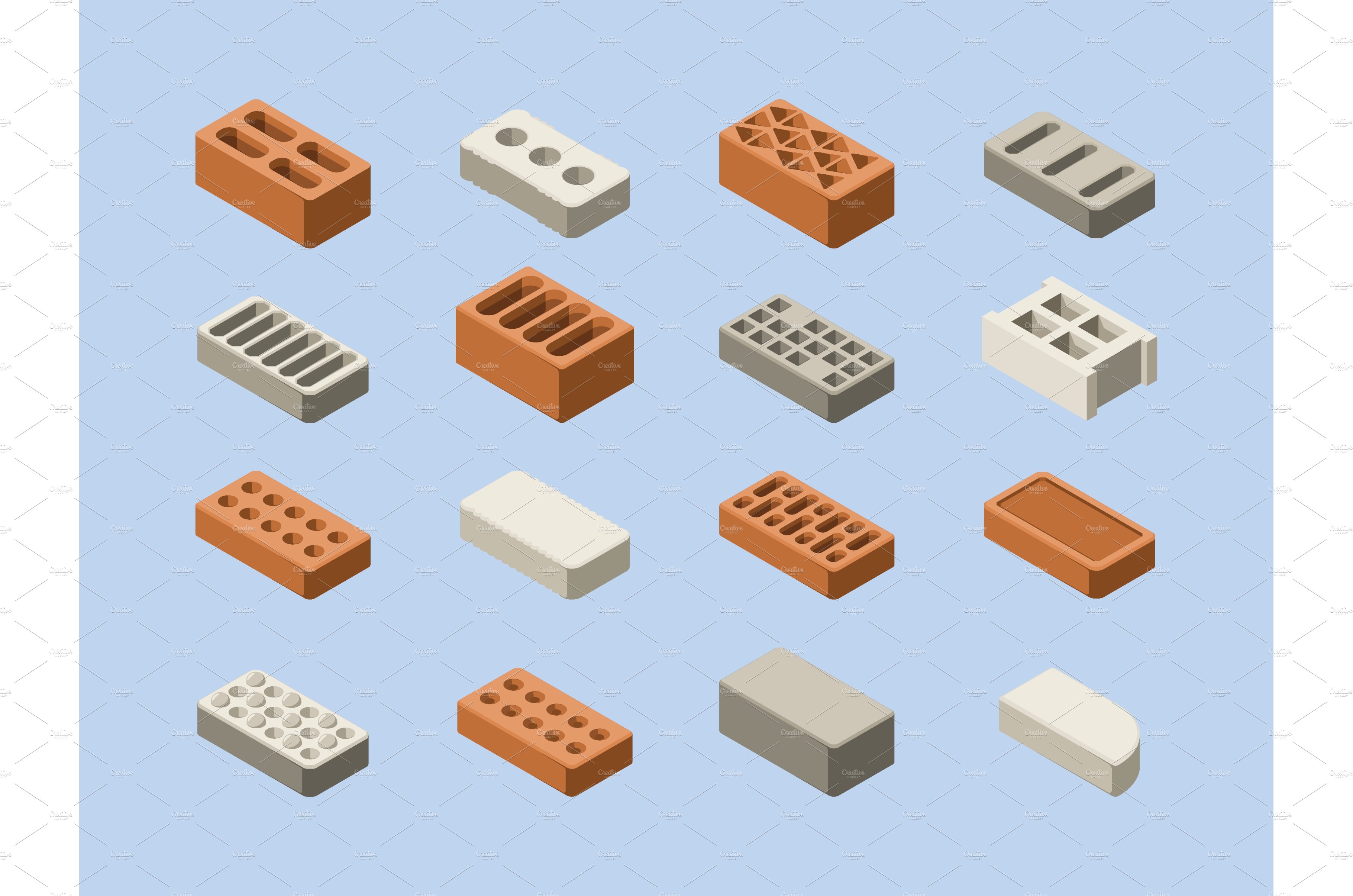 Bricks set. 3d materials for cover image.