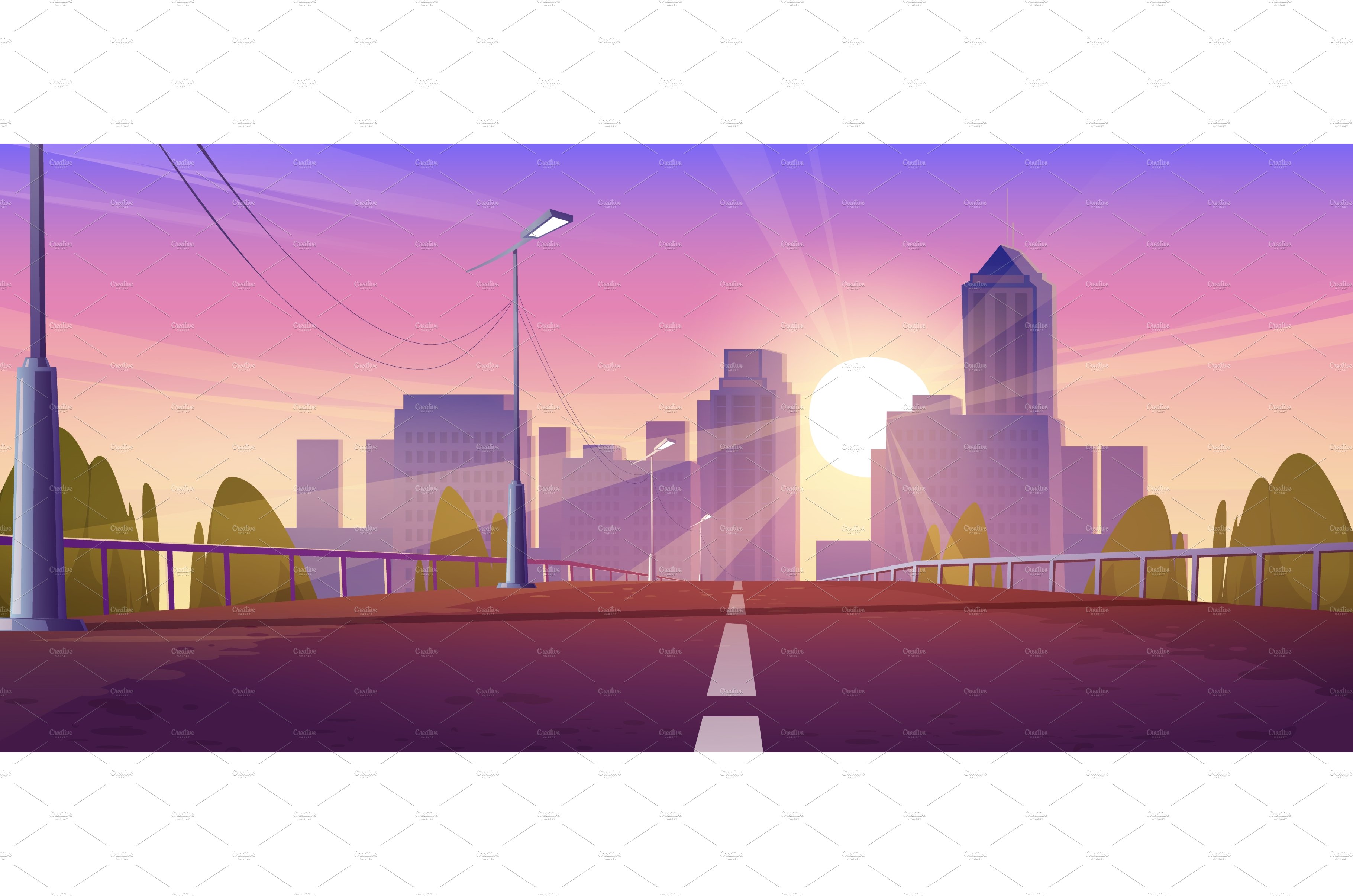 Overpass car road to city at sunset cover image.