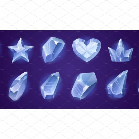 Game icons of diamond crystals, blue cover image.