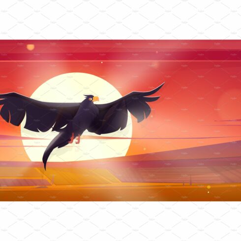 Rural landscape with flying raven at cover image.