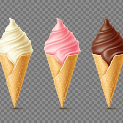 Different flavours ice cream. Waffle cover image.