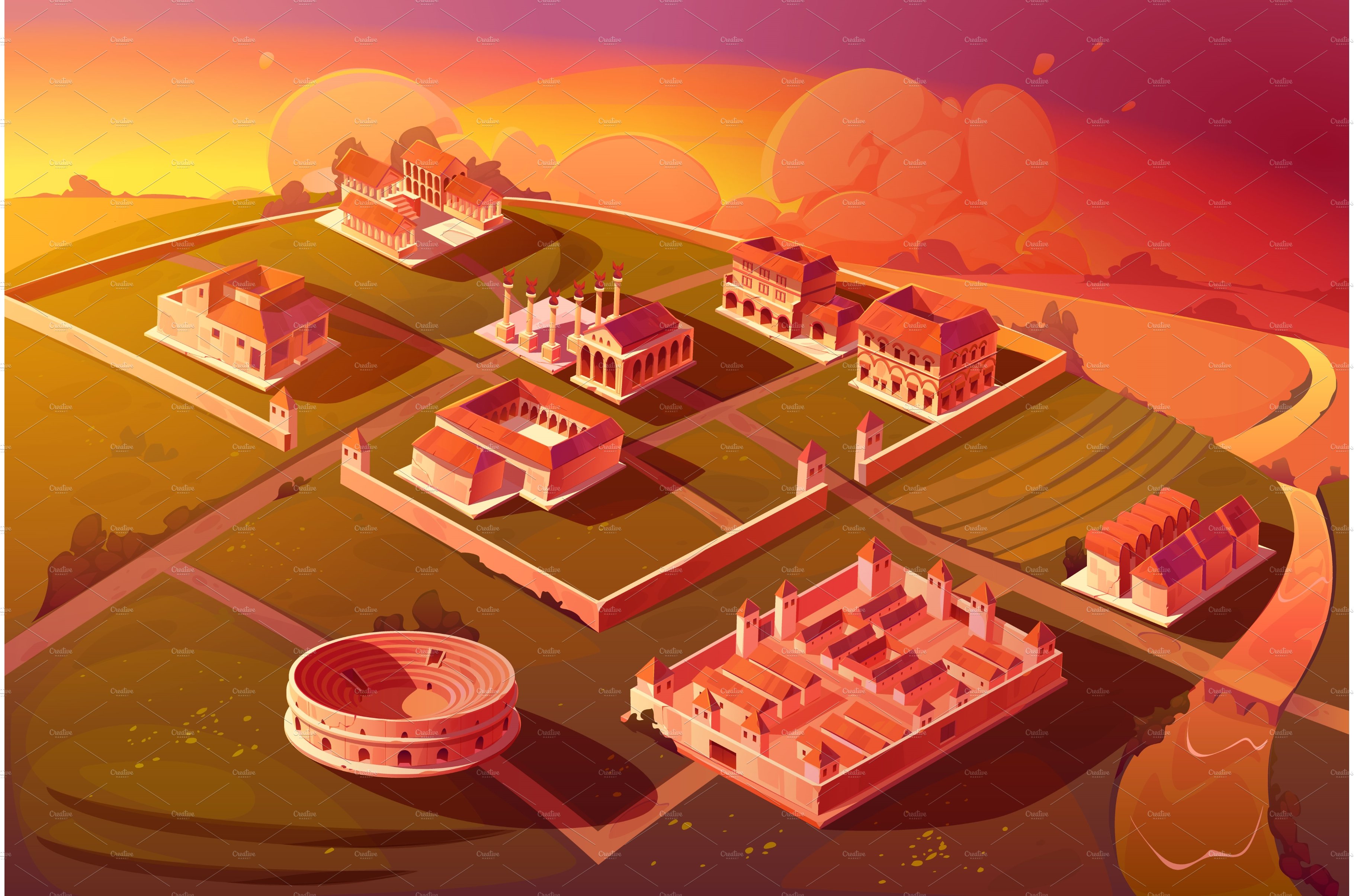 Rome isometric sunset landscape cover image.