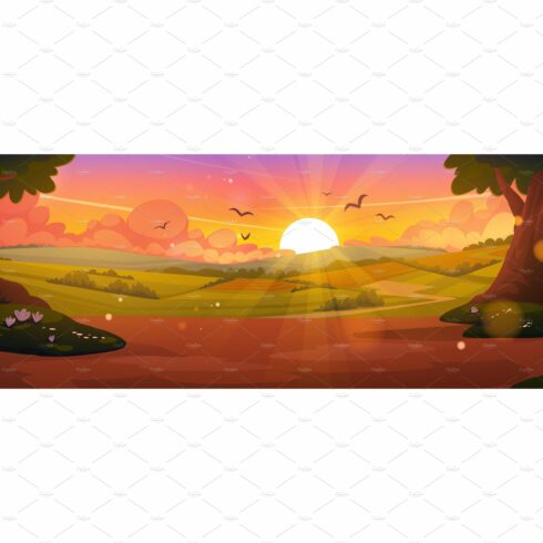 Cartoon nature landscape, summer cover image.